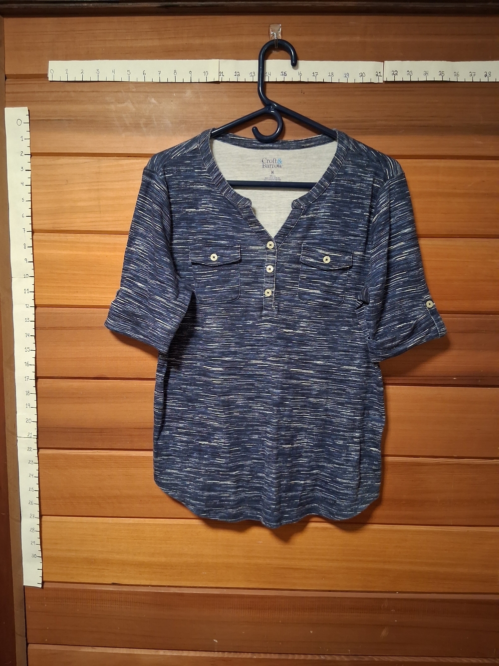 croft & barrow Blue Space-Dyed Henley with Chest Pockets